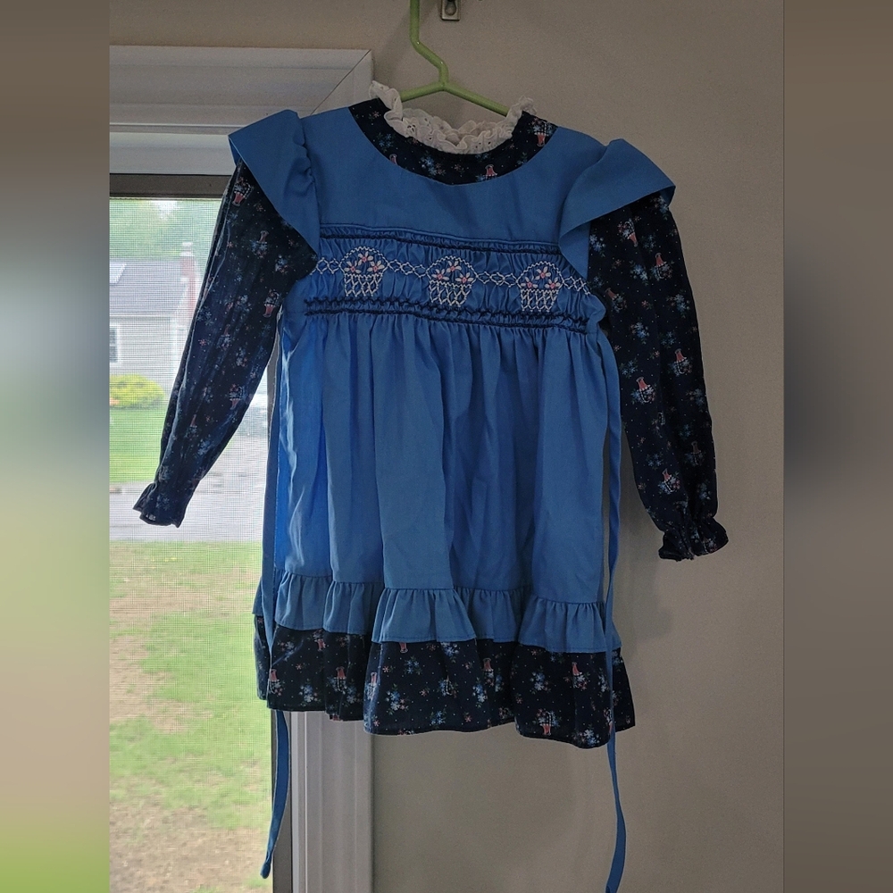 Blue Pleated Sundress with Bishop Sleeves